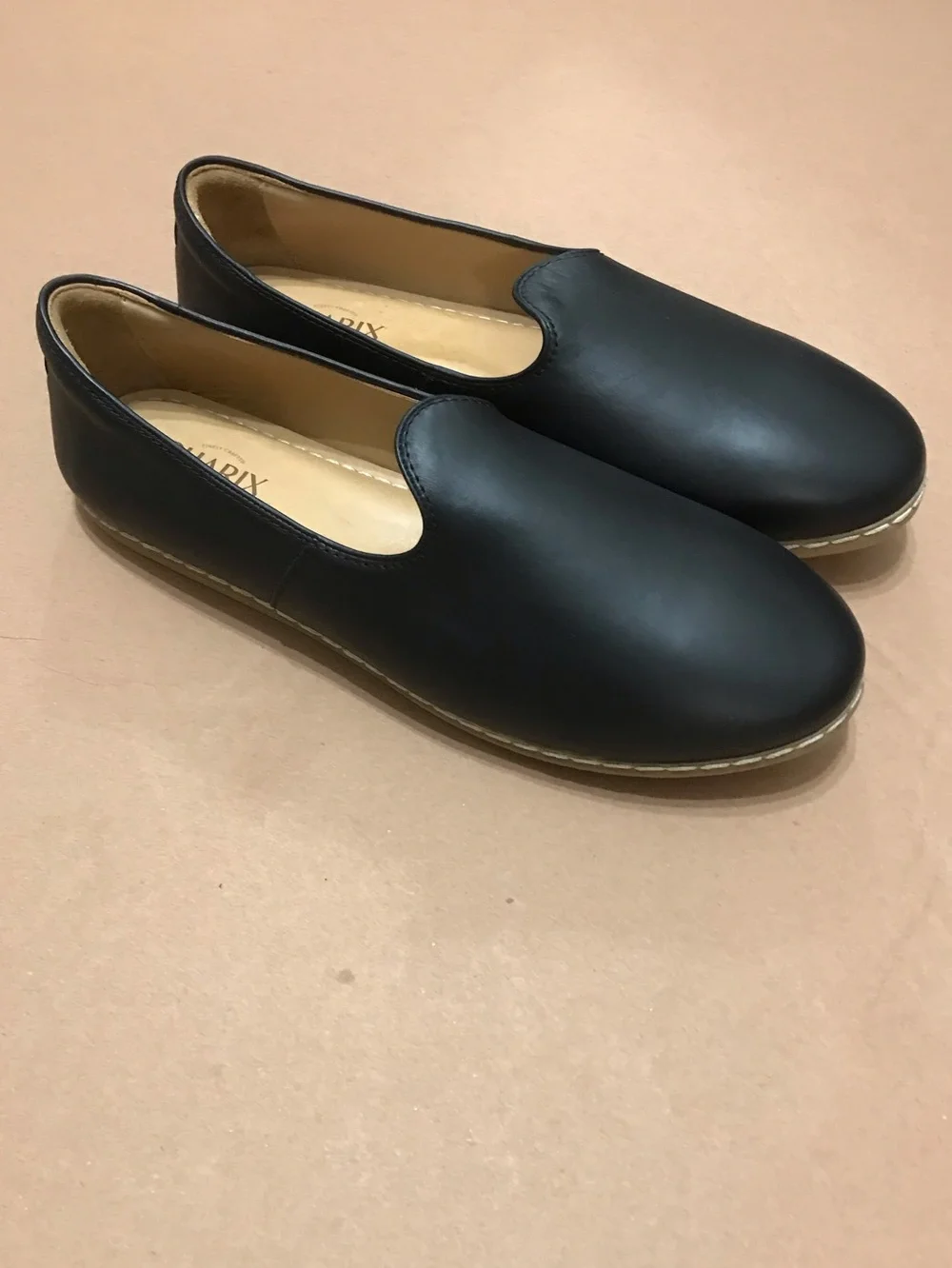CHARIX Black Leather Slip-On Loafers with Tan Insole Size 46 US 12